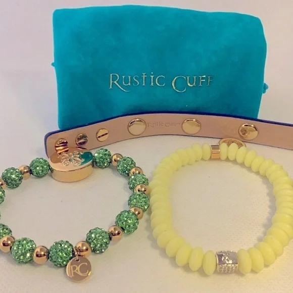 Rustic Cuff Beaded and Leather Wrap Layered Bracelet Set - EUC - Picture 2 of 3